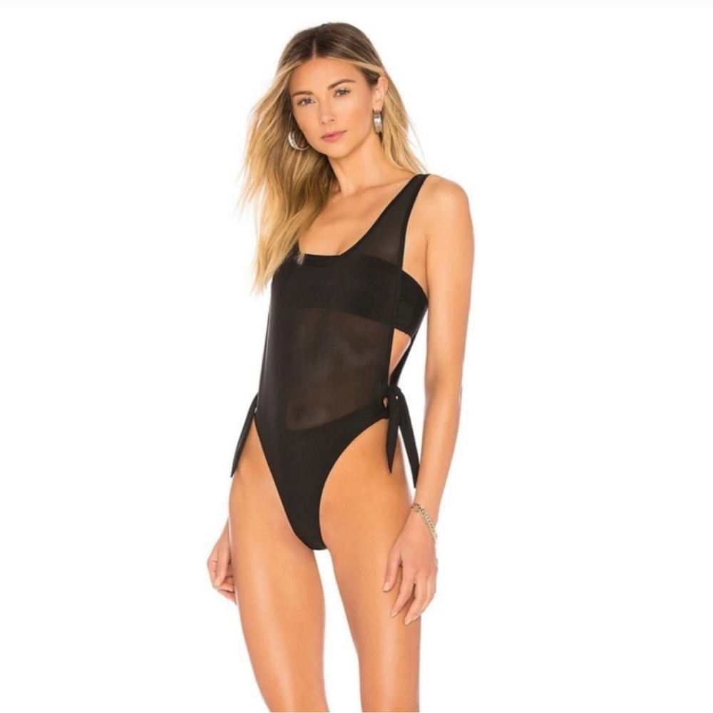 Kendall & Kylie Sheer One Piece Bathing Suit in Black